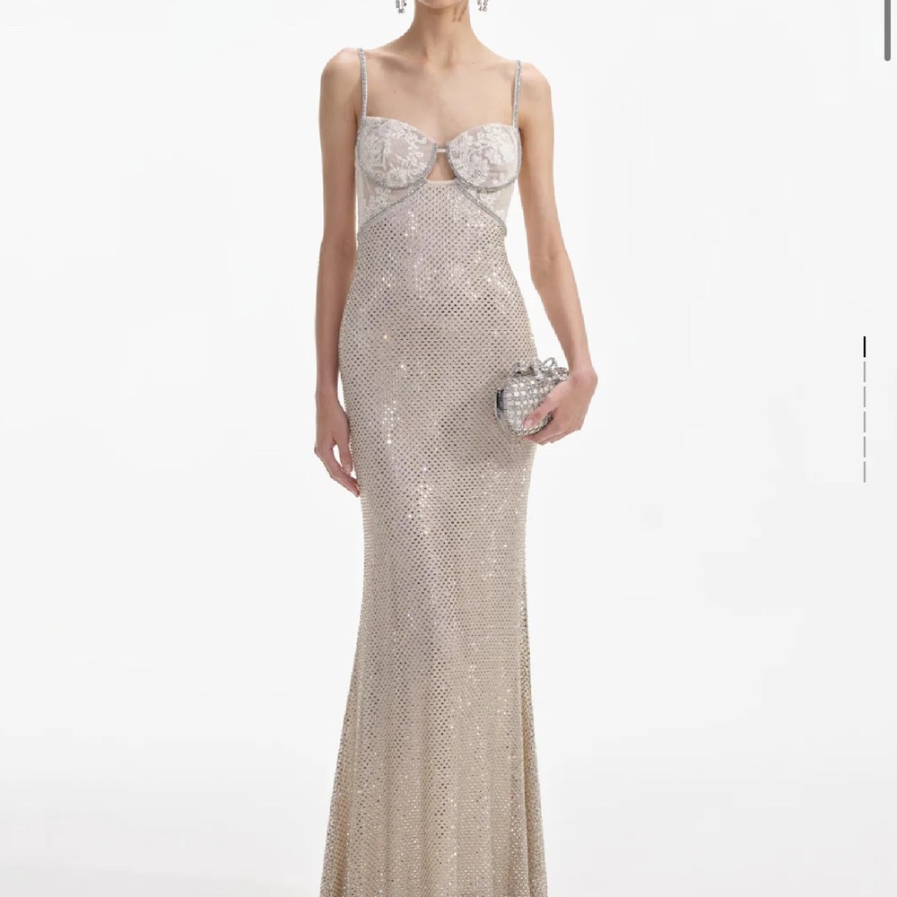 Self Portrait Rhinestone Mesh Maxi Dress